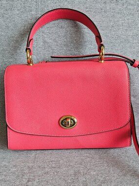 AUTHENTIC COACH CORAL PINK TURN LOCK LEATHER TILLY TOP HANDLE SATCHEL #76618